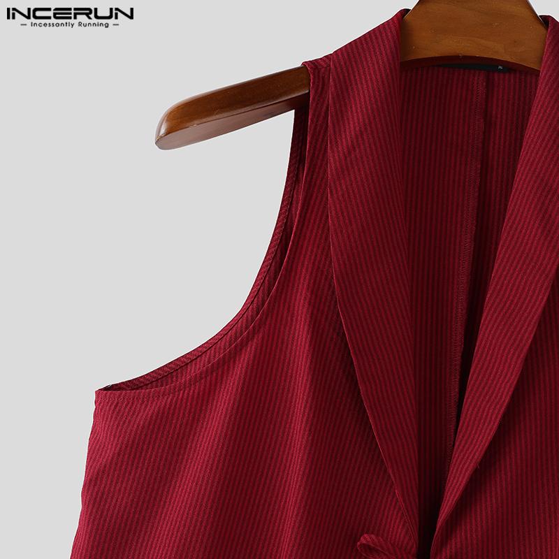 INCERUN Two Pieces Men Striped Sleeveless Vest and Zip-up Long Suit Pants Sets