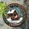Panneau Joyeux Noël Plat en Aluminium 2D avec Motif Père Noël & Maison - Ornements Figurines Hivernales Chaudes - Idéal pour Porte d'Entrée, Mur, Porche, Fenêtre