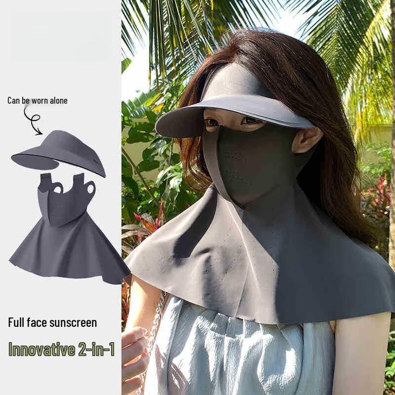 Junbie Sun Protection Hat with Detachable Ice Silk Mask and Neck Guard One Size