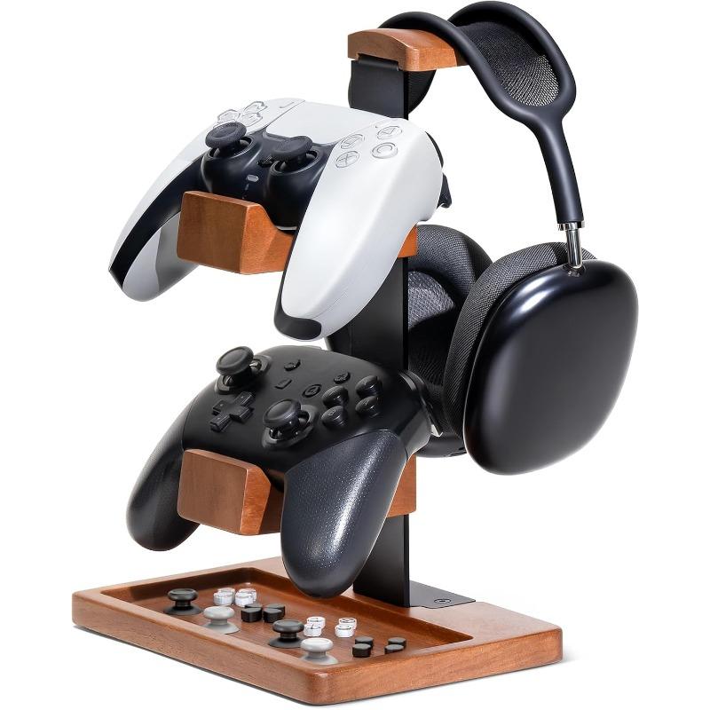 Supporto in Legno Massiccio per Controller e Cuffie, Rack Organizzatore Doppio per Controller, Adatto a , Gamepad, Supporto per Cuffie per Figlio, Marito, Fidanzato