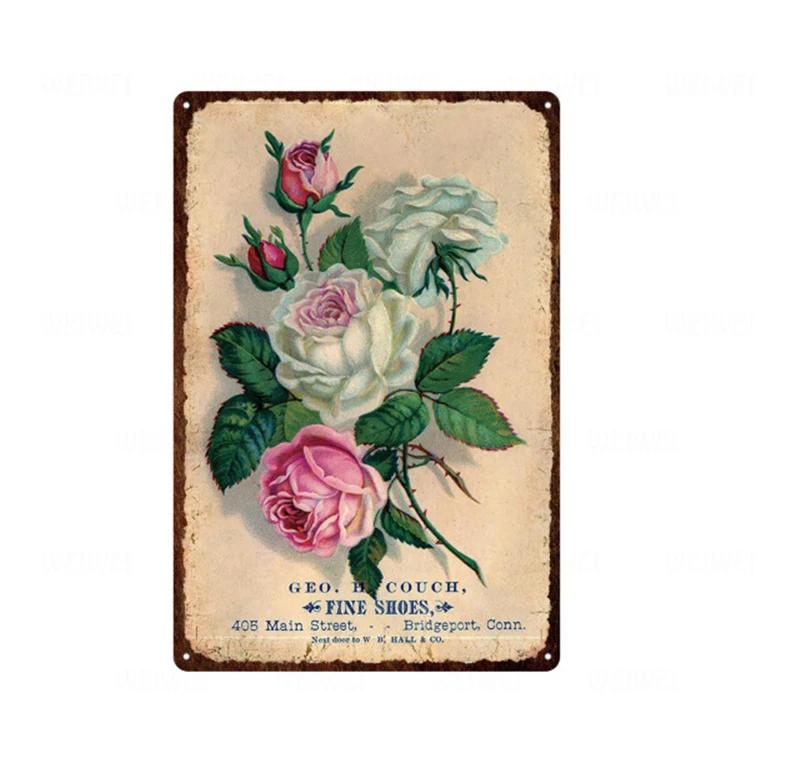 Flower Vintage Shabby Metal Tin Sign Artistic Tin Painting Indoor Home Living Room Decor Pin Up Man Cave Wall Sticker Tin Plaque