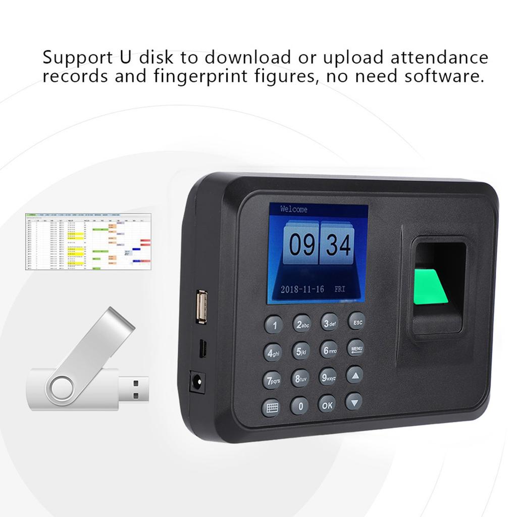 2.4inches TFT LCD Screen Fingerprint Time Clock Attendance Machine Recorder   Plug