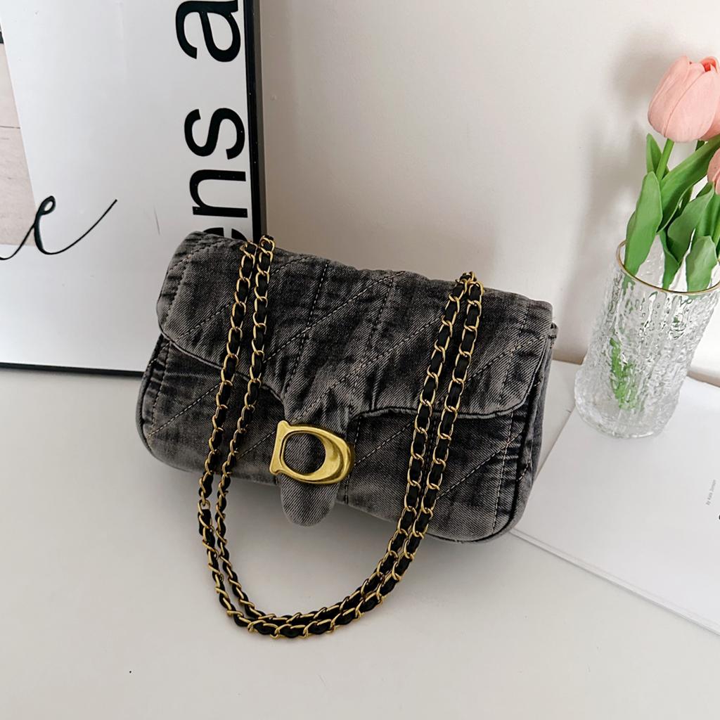 Borsa a tracolla in denim effetto invecchiato stile Hg Kg Retro per donna Nuova moda Estate 2026 Borsa a tracolla versatile da pendolare Borsa per telefono con catena Quotidiano Lavoro a