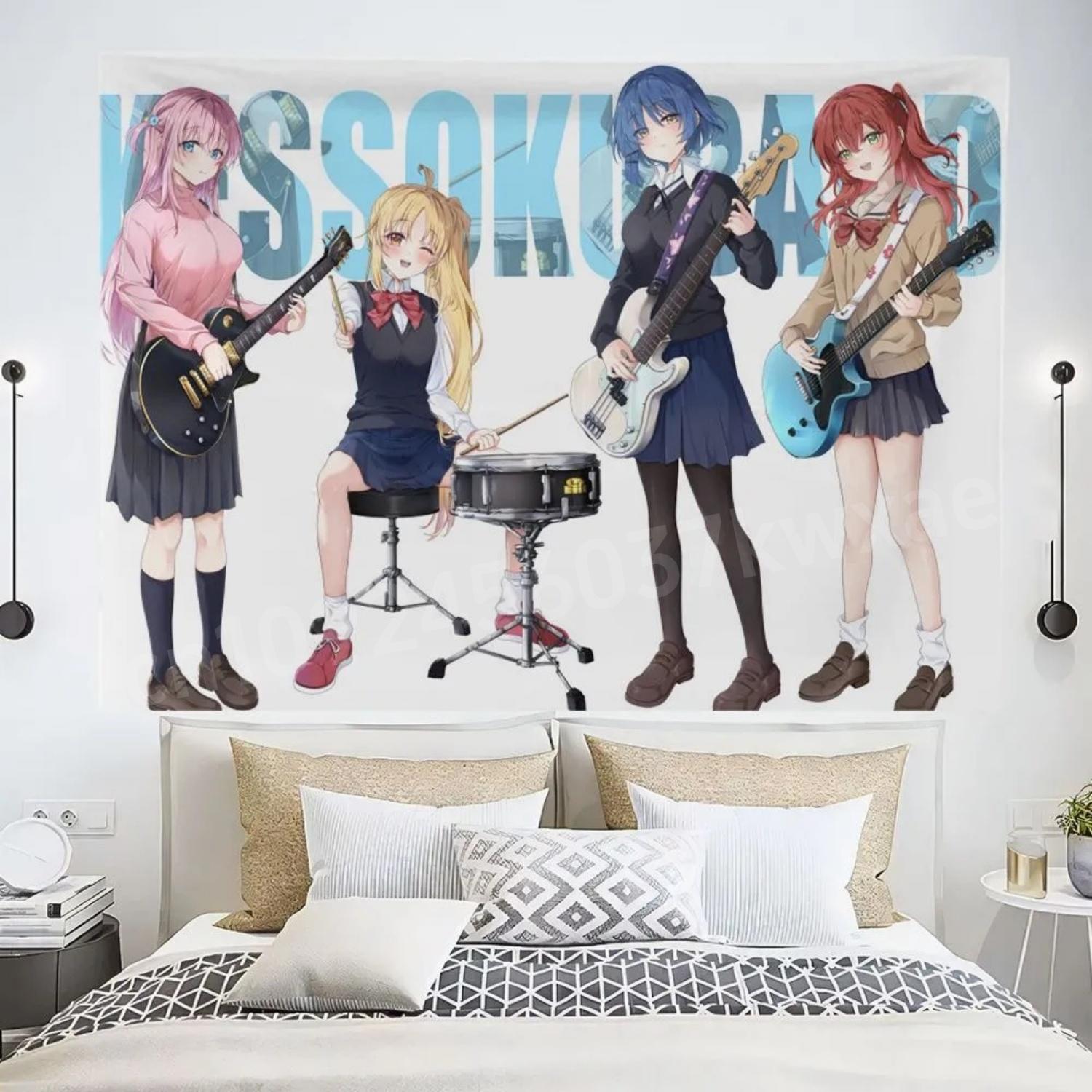 

1 шт. японское аниме Bocchi the Rock! Подвесной гобелен Фоновая ткань Украшение Спальня Изголовье Кровать Общежитие Настенный гобелен 29x37in