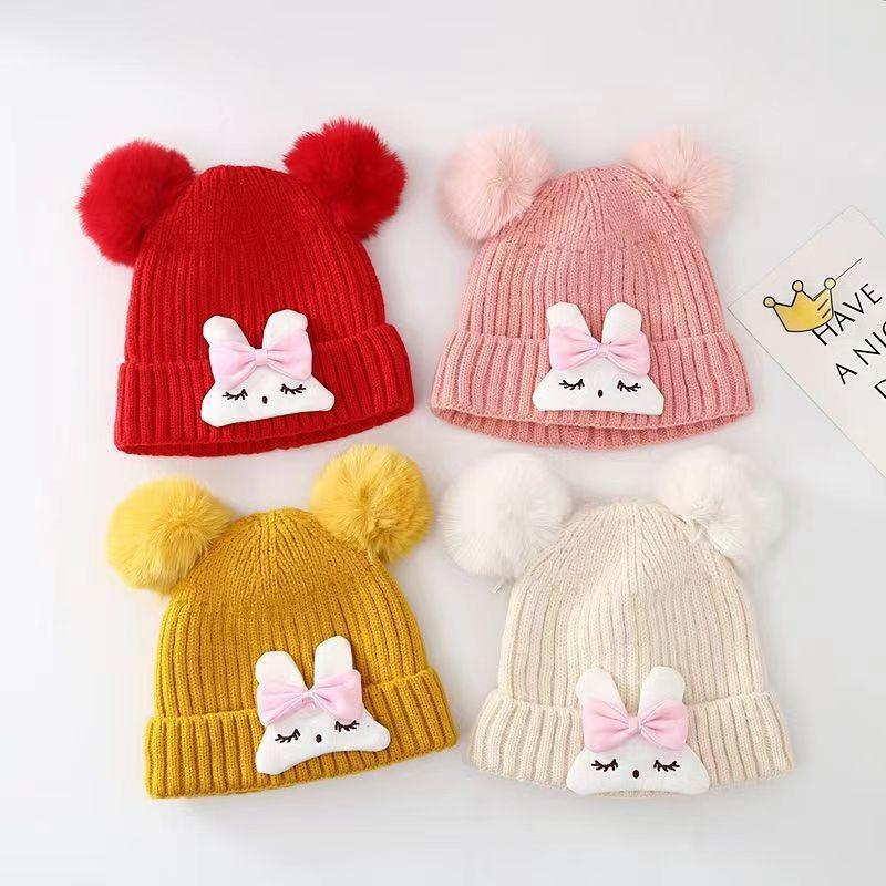 Baby hat cute cartoon bunny wool hat winter male and female baby warm ear hat knitted hat