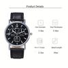 Classic Three-Eye Men's Quartz Watch - Fashionable Timepiece with Date Display and Leather Strap - Ideal Gift for Him