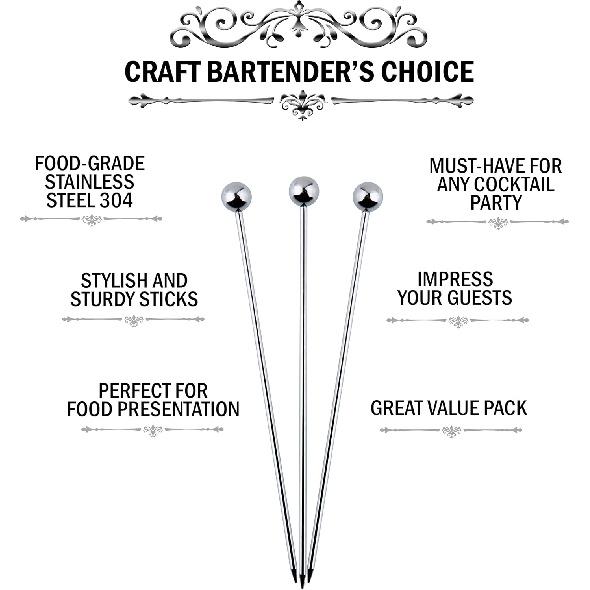 Cocktail Martini Picks and Stirrers Toothpicks – (12 Pack / 4 & 8 Inch) Reble Cocktail Picks - Stainless Steel Metal Drink Skewers Sticks for