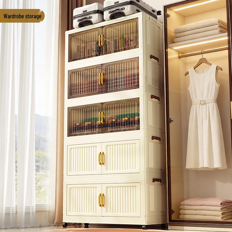 70-90cm No-Install Folding Storage Cabinet for Home, Living Room, Bedroom, Multi-layer Wardrobe, Sundries Organizer.