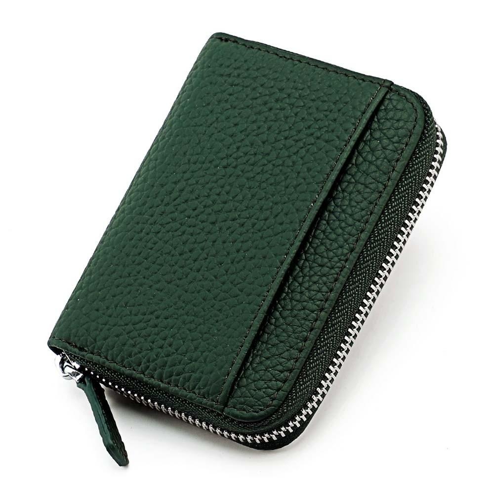 

Thin RFID Protection Wallet Leather Anti-splash Water Organ Coin Purse Antimagnetic Simple Short Portable Card Bag Daily темно-зеленого