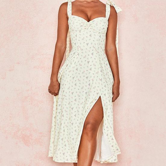 Women Dress Flower Pattern Fine Texture Cotton Women Casual Fashion Sundress Midi Slip Dress Birthday Gift