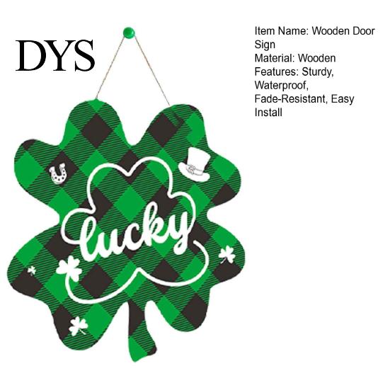 St Patrick Day Door Sign St. Patrick's Wooden Sign, Luck Clover Green Hat Themed Hanging Front Welcome Plaque Plaque, Decorative Ornaments for Holiday