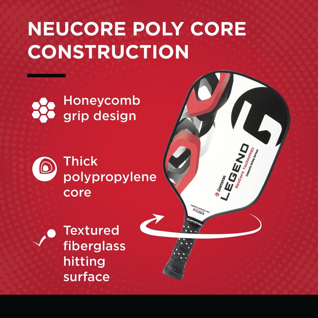 GAMMA Legend NeuCore Pickleball Paddle with Honeycomb White Synthetic Fiberglass USAPA Thick Large Cell Premium Pickleball Equipment Grip, Surface,