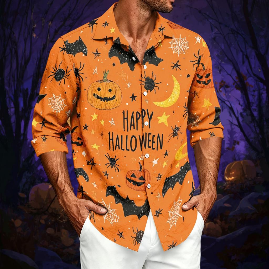 Herren Freizeit Langarmshirt mit Halloween-Print für Frühling, Sommer und Herbst