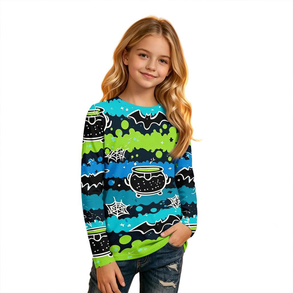 Children's Halloween Print Long Sleeve Neck T-Shirt for Boys Girls