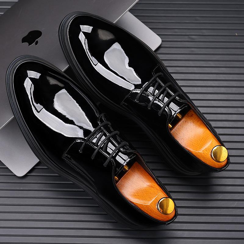 Business Leather Shoes Glossy Formal Men's Shoes Tip Increase 6CM Leather Shoes Men's Korean Version Patent Leather Increase 8CM