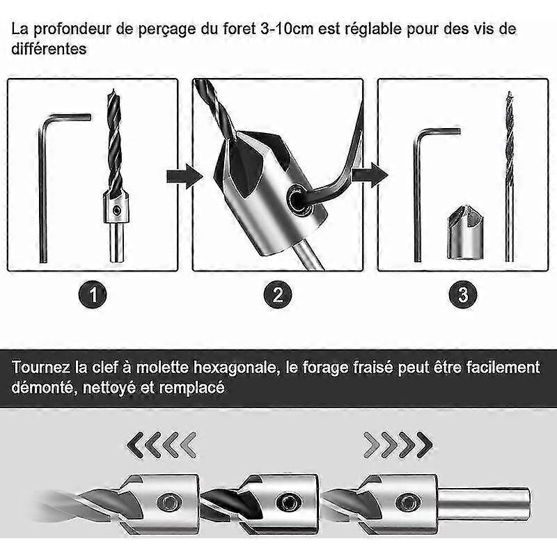 Forest Wood Countersink, INSMA HSS Countersink Drill Bit Wood Countersink Countersink Steel Countersink Drill Carpentry Reamer with Hex Wrench Reamer