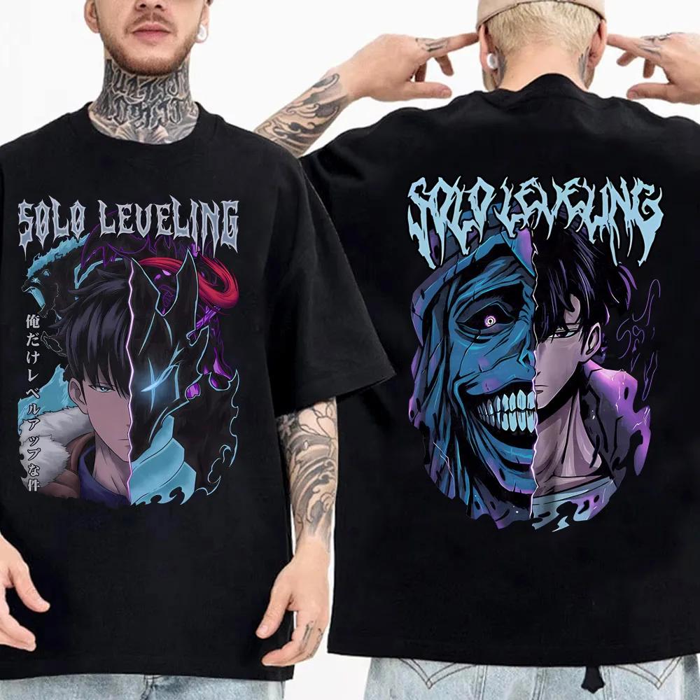 High Quality Soft Tshirt Japanese Anime Solo Leveling T Shirt Men Sung Jinwoo Cartoon Graphic Tees Harajuku Short Sleeve