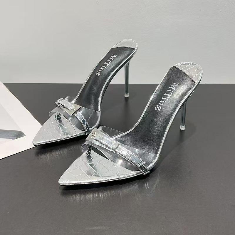 

Модные нишевые высококлассные сказочные крутые шлепанцы для женщин на лето 2025 года, новые шлепанцы на шпильке с острым носком 39 серебряный