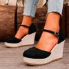 Chaussures à talons hauts et plateformes pour femmes, chaussures à la mode 2024, grande taille, avec boucle et sangle, chaussures décontractées à bout rond et compensées pour femmes
