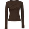 VEROMODA Women's Wool Blend Pleated Slash Neck Short Top