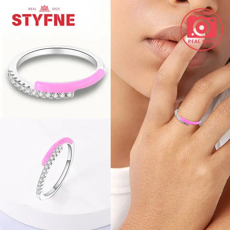 Unendliche Liebe Schmuck Schwarz & Rosa Herz Glänzende Zirkon Ringe Mode Neu 925 Silber Damenringe für Valentinstagsgeschenk