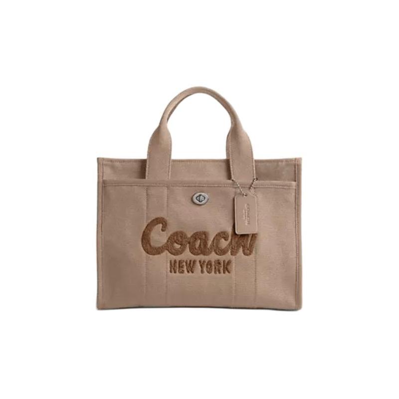 

COACH handbag Cargo 34 solid color embroidered logo quilted nameplate zipper opening large capacity canvas and grosgrain Tote bag Tote shopping bag коричневий
