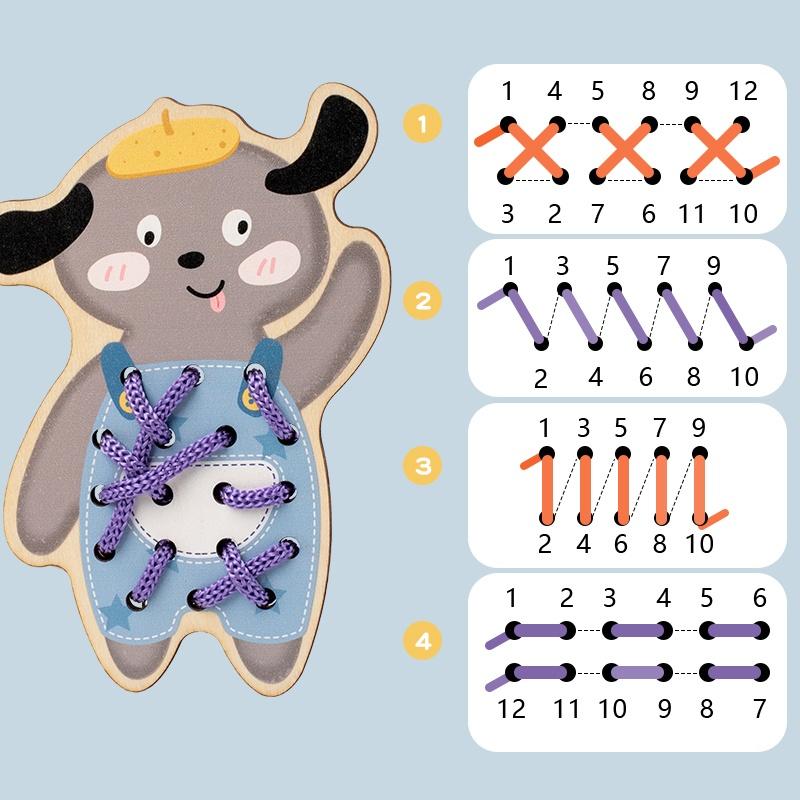 Montessori Animal Threading Wooden Toys Kids Toys Learn Basic Life Skills Teaching Aids Fine Motor Early Educational Toys Gifts