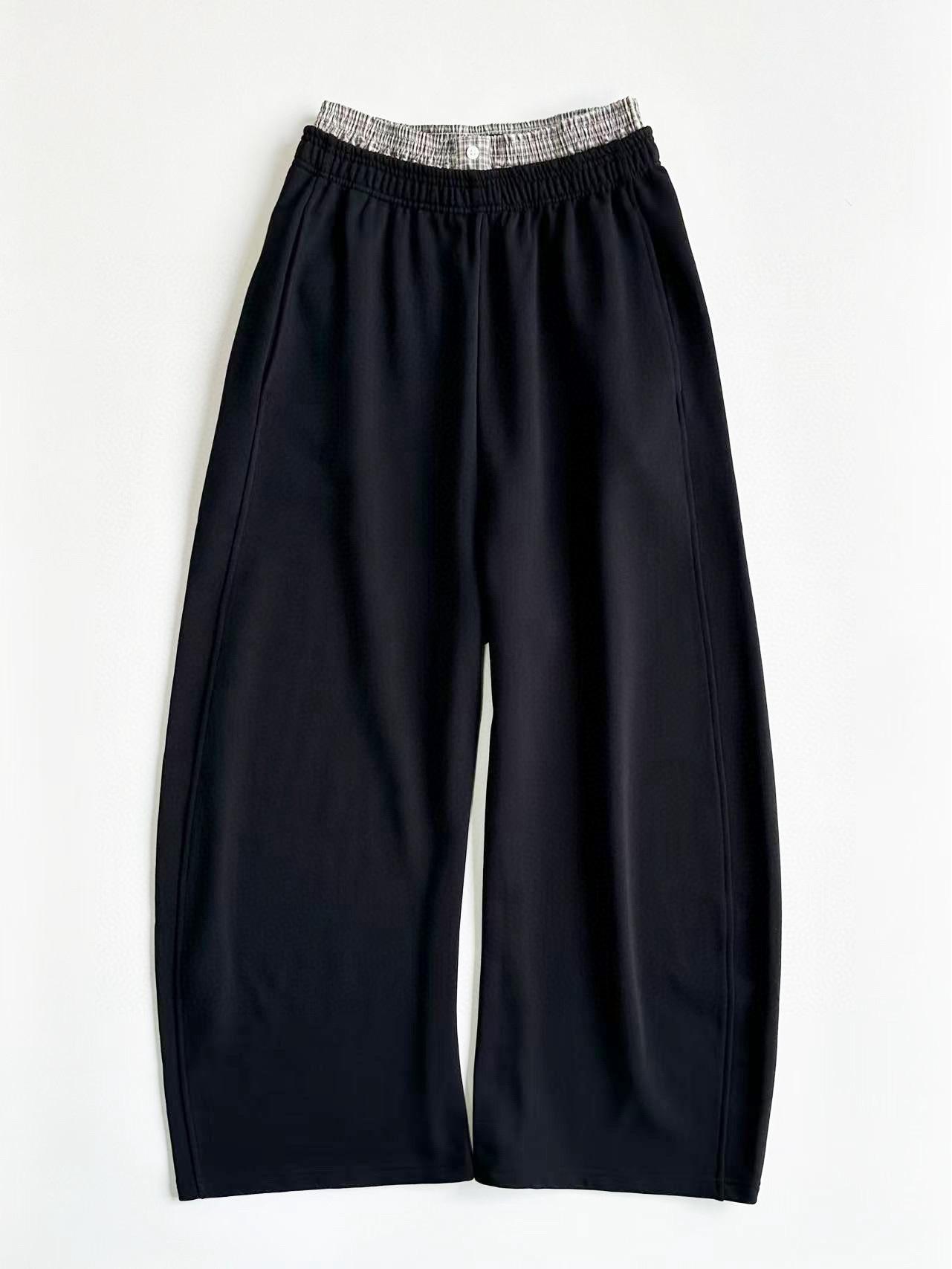 

Korean Niche Plaid Patchwork Wide-Leg Double-Layer Sweatpants M чёрный