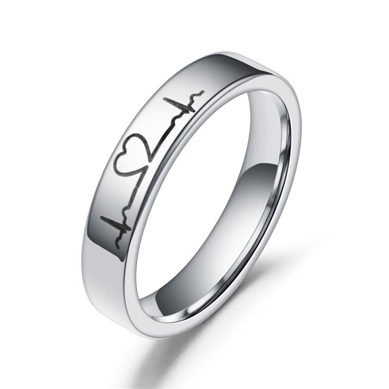 Fashionable Couple Style Titanium Steel Black Label ECG Men's and Women's Ring Jewelry Rings