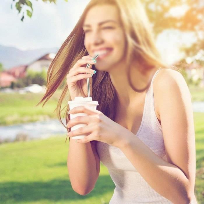 Pailles Réutilisables - SODIAL - 12pcs - Acier Inoxydable - Courbées - Pour Tumbler 20oz