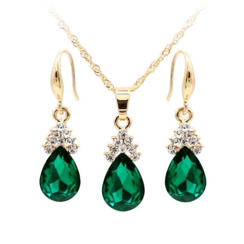 Vintage lágrima Rhinestone mujeres joyería conjunto collar gancho pendientes colgantes