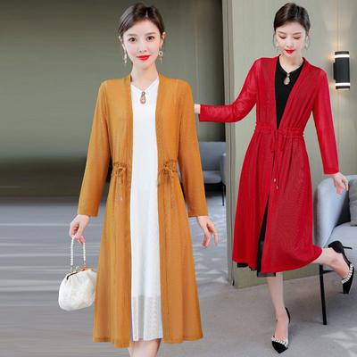 Sommer Langer Über Knie Cardigan Damen Übergröße Langärmlig Einfarbig Sonnenschutzjacke Schlankes Spitzenbund Cardigan