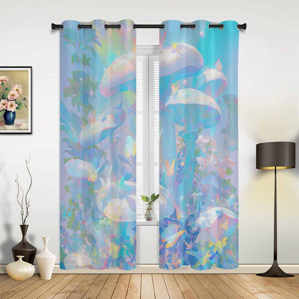 Mushroom Sunflower Flower Plant Vintage Curtains for Bedroom Living Room Drapes Kitchen Kid's Room Window Curtain Home Decor