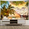 Sunset Coconut Tree Sailboat Tapestry Wall Hanging Boho Aesthetic Room Art Simple Dorm Living Room Decor