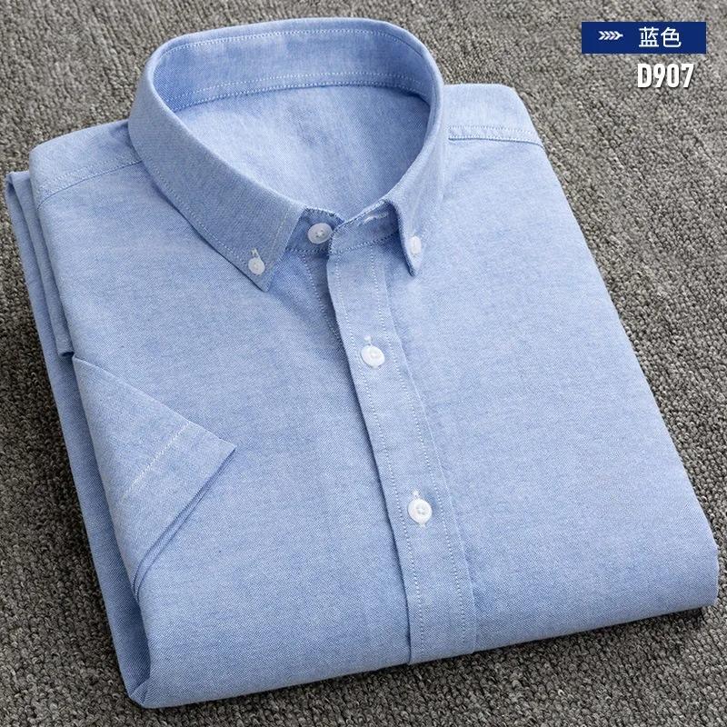 Nueva Camisa Social para Hombre Manga Corta 100% Algodón Puro Oxford Suave Abotonada Cuadros Formal Ropa Masculina Bolsillo Camisa Social S-7XL