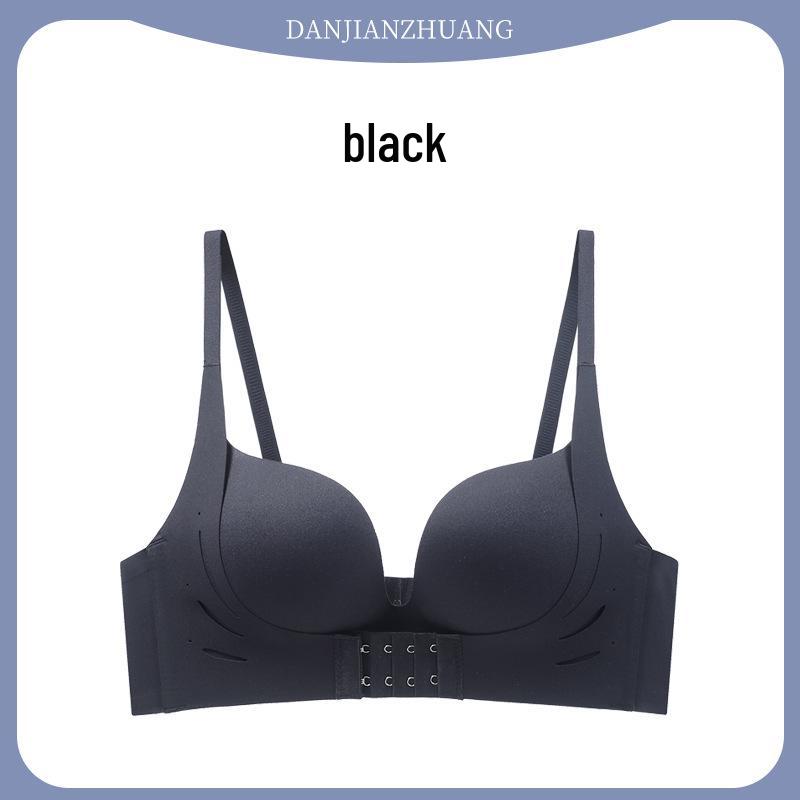 Women's Seamless Front Buckle Push-Up Bra and Panty Set with Comfortable Non-Wired Palm Cup for Smaller Chest Enhancement