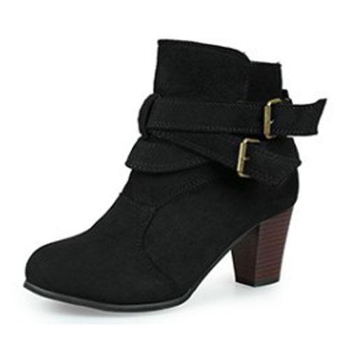 

Осенняя женская обувь Ботинки Ботильоны Повседневные зимние замшевые туфли на высоком каблуке с пряжкой из флока с круглым носком Модные ботинки без застежек fgb67 4 чёрный