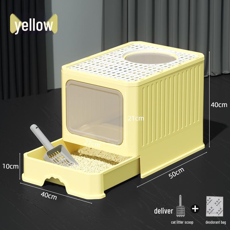 Fully Enclosed Oversized Drawer-Type Folding Cat Litter Box with Top-Entry
