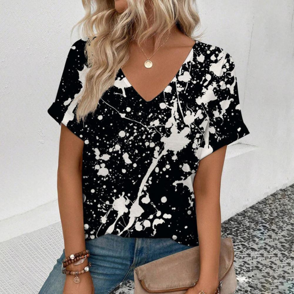 Summer Leisure 3d Printed Women's V-neck T-shirt Retro Stripe Pattern T-shirt Fashion Women's Short Sleeved T-shirt