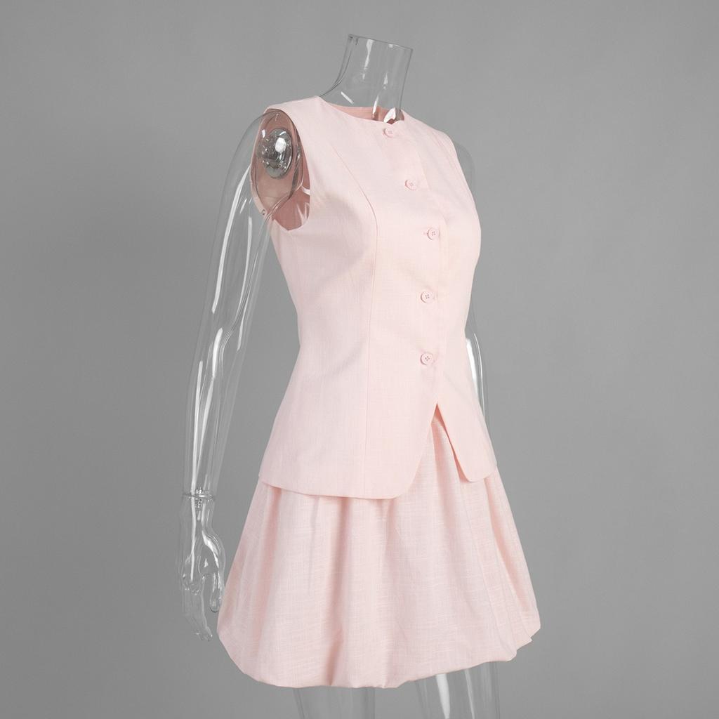 Summer Sweet Elegant Waistcoat +Mini Skirt Two Piece Set, Casual European American Style Outfit