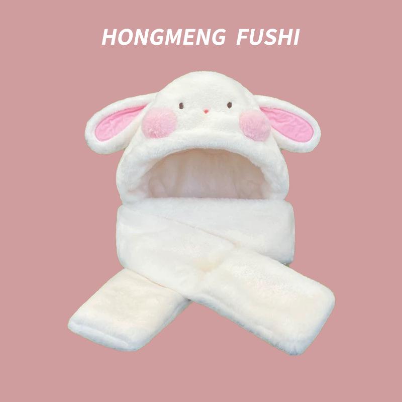 

Женский зимний комплект из плюшевой шапки, шарфа и перчаток с кроликом — милый, плотный и ветрозащитный.