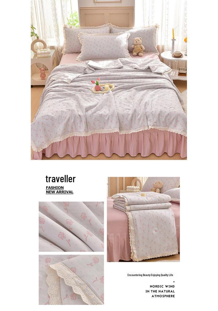 2026 Pure Cotton Double Gauze Lace Bed Skirt Summer Quilt: Cool Air Conditioning Four-Piece Set