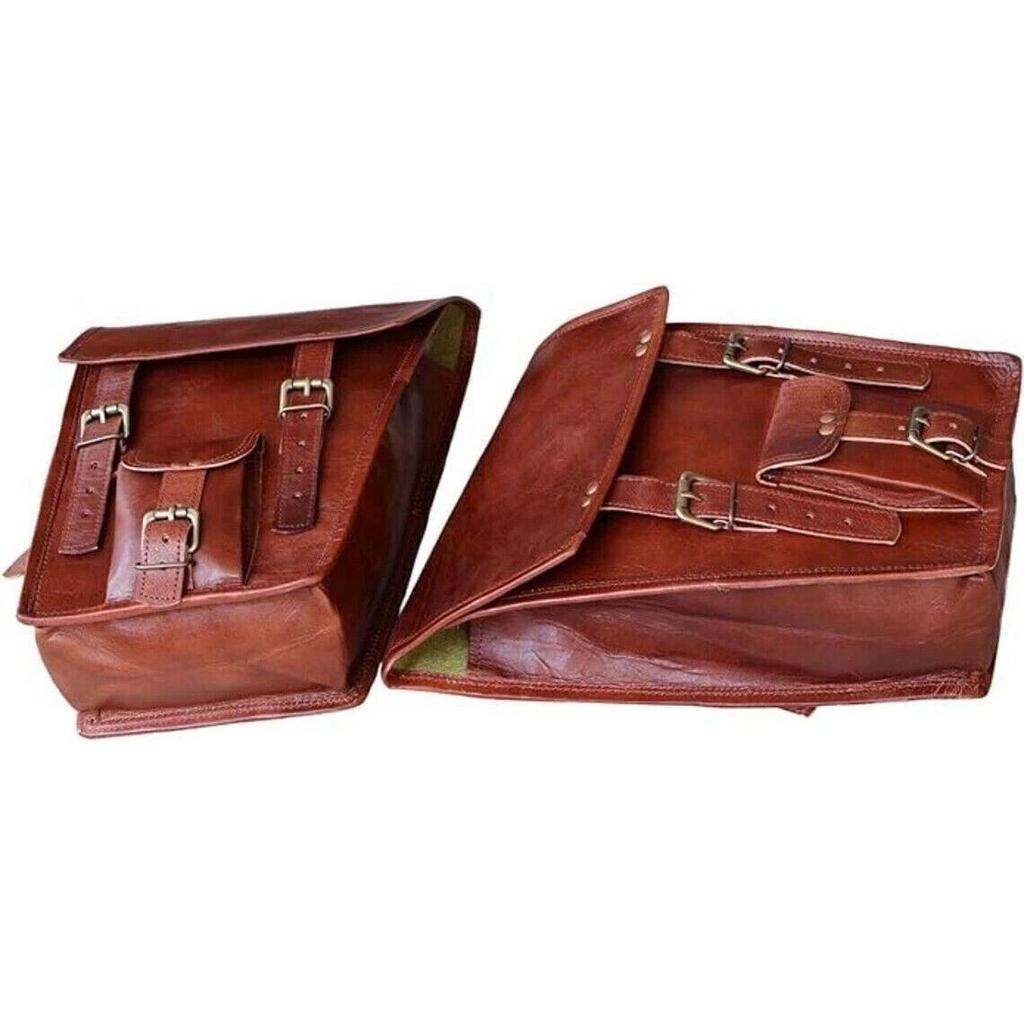 Motorrad-Satteltaschen Zwei Braune Leder-Seitentaschen Gepäcktaschen Echtes Ziegenleder
