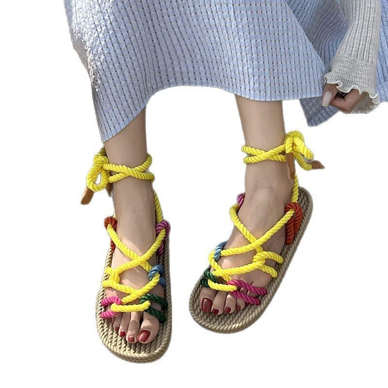 Foot ring strap sandals women's summer new color flat sandals outer sandals women