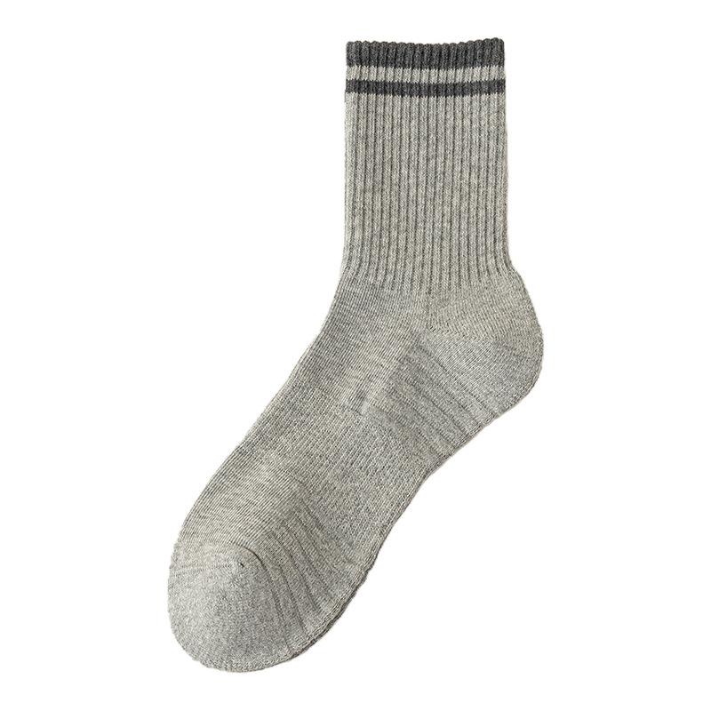 Men's Autumn and Winter Thickened Pure Cotton Wool Loop Bottom Color-blocked Mid-calf Socks, Warm Towel Bottom Anti-odor Sports Long Calf Socks