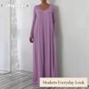 JPNTKY Moda Estate Primavera Colore Solido Stampa Manica Lunga Scollo a O Abiti Casual