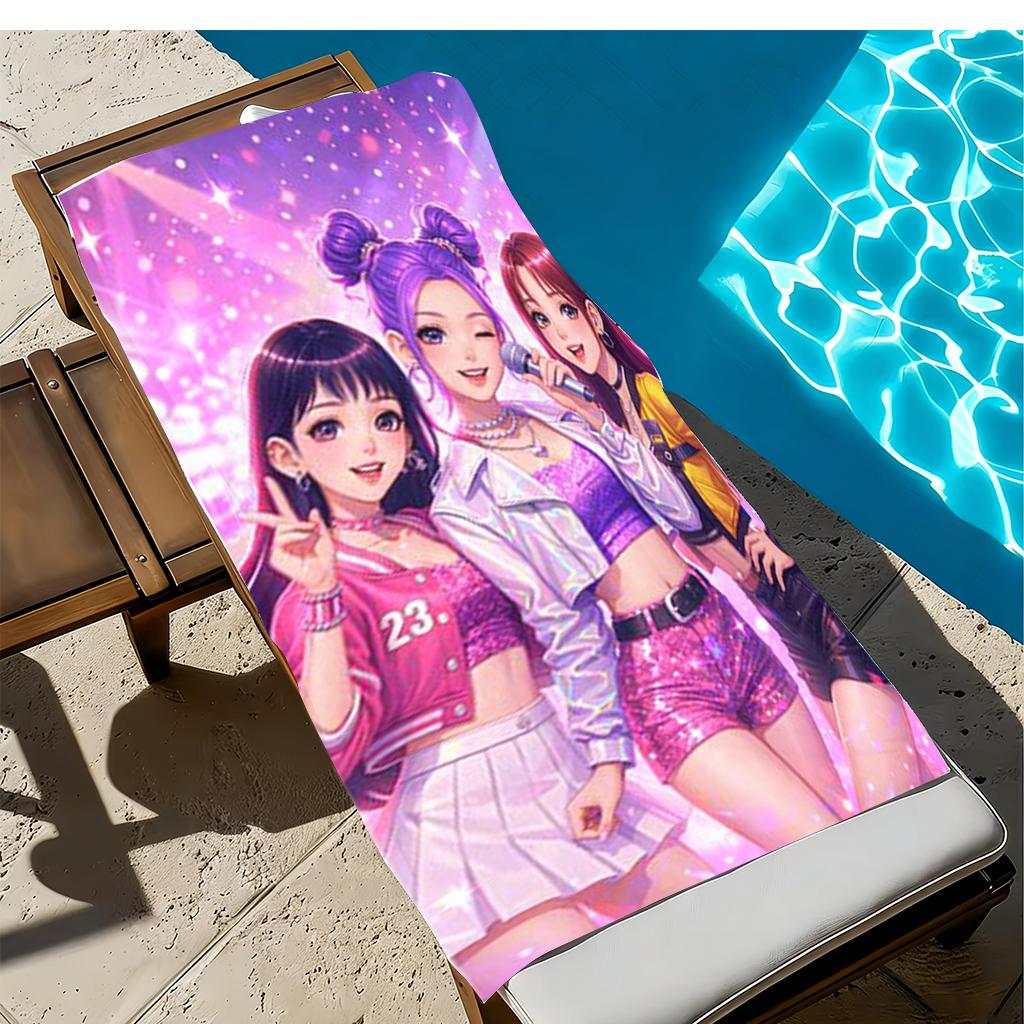 K-POP Stil Strandtuch Rosa Lila Farbverlauf Sternenhimmel Anime Design für Strand Pool Camping Outdoor