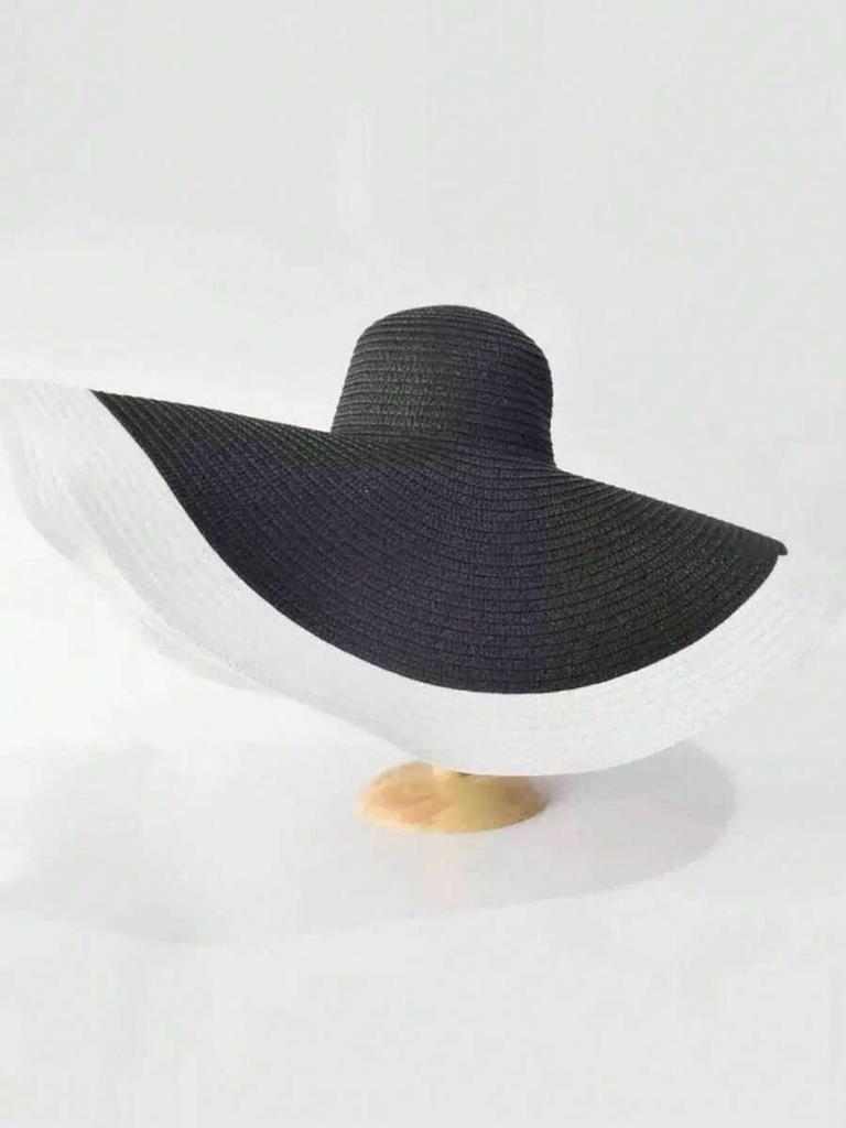 Cappello da Sole da Donna in Paglia con Tesa Extra Larga e Calotta Rotonda, Pieghevole, Monocolore, Cappello da Spiaggia
