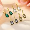 Geometric Square Crystal Zirconia Hoop Earrings Trendy Sparkling Metal Drop Earrings For Women Party Daily Accessories
