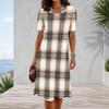 Women s Plus Size White Blue Polka Dot Printed Round Neck Short Sleeve A Line Dress